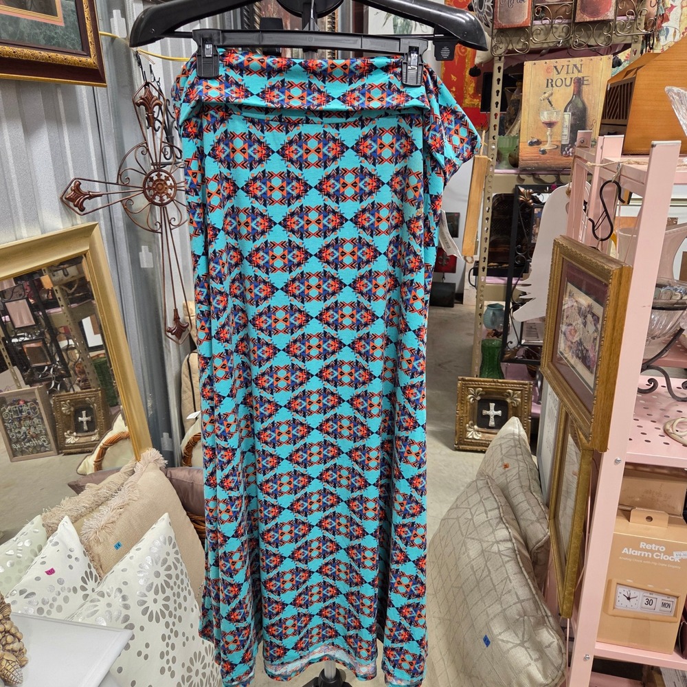 LuLaRoe Maxi Skirt 3XL Turquoise Aztec Geometric Print Plus Size New With Tags